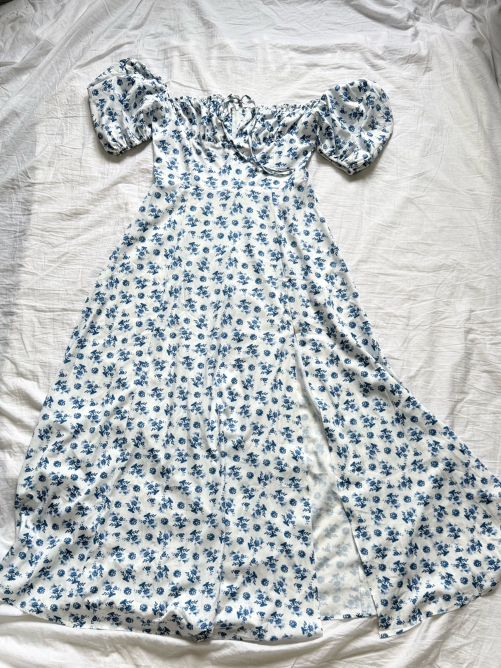 Blue Floral Off-Shoulder Maxi Dress